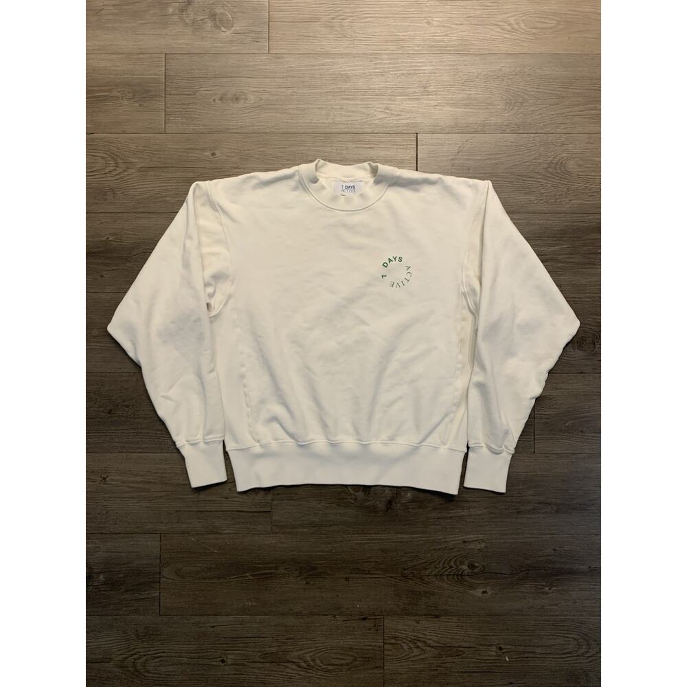 7 Days Active Sweatshirt Estate White Oversized Crewneck Size XS Portugal Logo